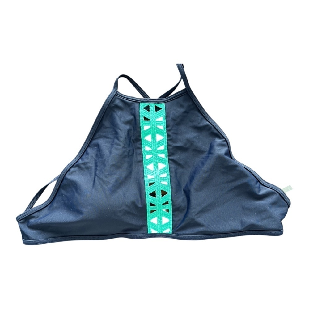 Aerie Navy Bikini Top with Green Accent size medium